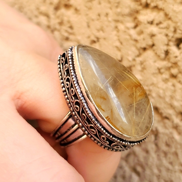 New Golden Rutile 925 Silver Ring. - Picture 13 of 15